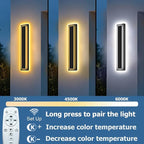 Picico 2pcs 24in Modern LED Outdoor Wall Lights, Dimmable Black Exterior Wall Sconce Lighting Fixtures, Rectangular Mini Outdoor Garage Lights, 360° Beam Angle,Vertical Outdoor Lights for House Porch