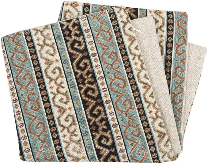 Boho Square Throw Pillow Covers Turquoise and Black - 20 x 20 Inches Decorative Kilim Pillows, Hippy Room Decor for Couch, Bohemian Outdoor Case for Farmhouse, for Sofa