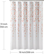 Fabric Shower Curtain, Orange and Gray Floral Flower Shower Curtains for Bathroom, Waterproof Bathroom Curtains, 78" W x 72" H
