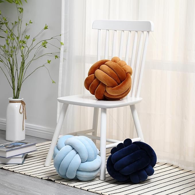 Petrella Knot Pillows Ball Round Throw Pillows Home Decor Cushion Decorative Aesthetic Throw Pillows，Navy 8inch