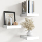 Floating Shelves for Wall with Invisible Brackets, Wall Mounted Engineered Wood Shelves with Wood Grain for Living Room, Bedroom, Bathroom, Kitchen Decor and Storage, Oak, 8"L Set of 3, White