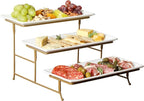 Gibson Home Gracious Dining Dinnerware, 3-Tier Rectangle Plate Serving Set with Gold Metal Stand, White