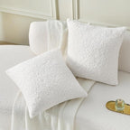 FUTEI Cream White Throw Pillow Covers 24x24 Inch Set of 2,Furry Faux Fur Teddy Boucle Textured Cushion Covers,Soft Fluffy European Pillow Shams,Home Decor for Couch Bed Living Room Office Car