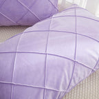 JAUXIO Diamond Pinch Pleated Crystal Velvet Pillowcases 2 Pack Solid Pintuck Throw Cushion Cover for Home Decor Hidden Zipper Closure (Lilac, King)