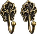 Solid Brass Wall Hooks 2 Pack – Heavy-Duty Decorative Coat Hooks with Antique Floral Design, Rustproof Hangers for Bathroom, Entryway, Bedroom, Closet