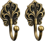 Solid Brass Wall Hooks 2 Pack – Heavy-Duty Decorative Coat Hooks with Antique Floral Design, Rustproof Hangers for Bathroom, Entryway, Bedroom, Closet
