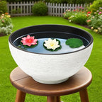 17.7inch Large Lotus Bowl Planter Garden Water Plant Pot Bird Bath Bowl Landscaping Planter Water Lily Pots for Outdoor Indoor Planting in Water Small Fountain Base Mini Fish Pond (White)