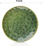 Ceramic Round Dessert Salad Plates - 8 Inch, Set of 6, Microwave, Oven, and Dishwasher Safe, Scratch Resistant, Porcelain Fluted Suitable for Snacks, Appetizer, Home, Party (Green)
