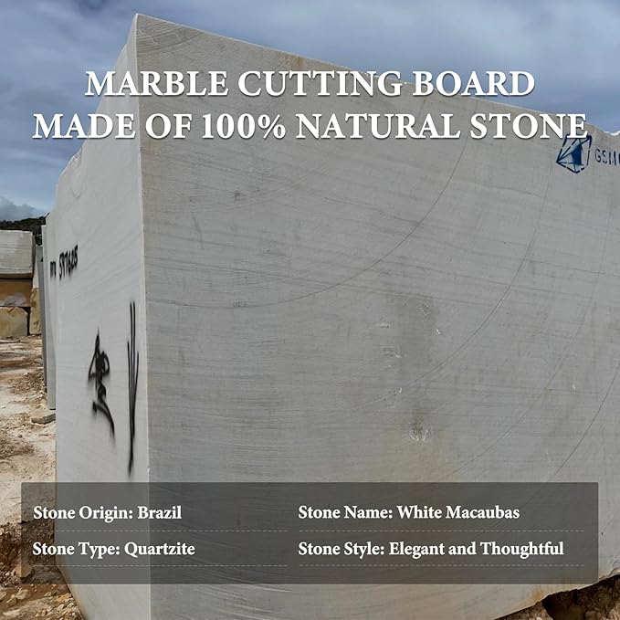 Koville Brazilian Natural Marble Cutting Board for Kitchen, 16x20inch Extra Large Hand Crafted Marble Slab for Cheese, Charcuterie, Pastry Board - Wedding Gift, House Warming Gift
