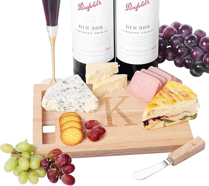 Miicol Wood Charcuterie Board, Monogram Cheese Board 10 Inch, Personalized Initial Cutting Board with Spreader, Unique Housewarming Gift, Ideal for Kitchen, Home, Letter K