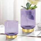 DASITON Makeup Brush holder Organizer,Crystal Cosmetic Makeup Brush Glass Brushes Storage Holder, Vintage Make Up Brush Cup Pen Pencil Holder striped vase(Purple S)