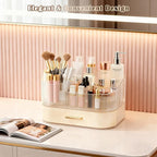 Makeup Organizer for Vanity with Stackable Drawers, 360 Rotating Makeup Brush Holder Large Cosmetic Display Case for Dresser, Bathroom Countertop Skincare Organizers and Storage