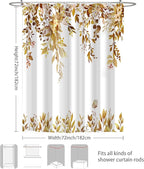 Eucalyptus Shower Curtain, Brown Watercolor Leaves with Floral Botanical Bathroom Decor, Waterproof Fabric Bath Curtain Set with Hooks, 72x72 Inches