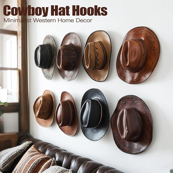 2.8 Inch Hat Hooks for Wall - (16 Pack) Cowboy Hat Rack, Strong Adhesive Cap Holder, Organizer for Baseball Caps, Western Room Decor - White