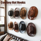 2.8 Inch Hat Hooks for Wall - (16 Pack) Cowboy Hat Rack, Strong Adhesive Cap Holder, Organizer for Baseball Caps, Western Room Decor - Black