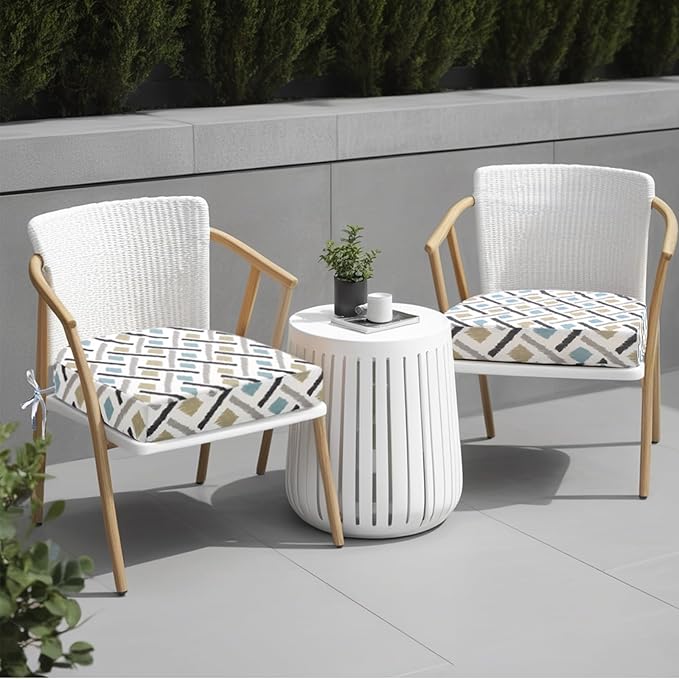 idee-home Outdoor Chair Cushions Set of 2, Thick 19" x 19" x 3" Outdoor Seat Cushions Patio Furniture Waterproof with Ties, Dining Pads