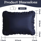 KKJIAF Ruffle Pillow Cases Queen Size Set of 2, Ruffled Pillow Covers with Envelope Closure, Wrinkle Resistant Ruffled Pillow Shams 20" x 30", Navy Blue