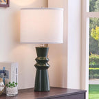 24.75" Green Lamps Set of 2 for Living Room, Ceramic Green Table Lamps for Bedroom Set of 2, Dark Green Bedside Lamp for Nightstand, Retro Table Lamp Set 2 for Buffet, Home Office