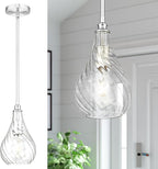 TENGXIN Mini Hanging Light 6 Inch,Kitchen Pendant Lighting Over Island,Brushed Nickel Finished Striped Glass Pendant Light,Farmhouse Pendant Light for Dining Room,Bedroom