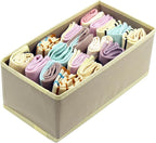 Small Underwear Drawer Organizer 3 Pack Beige, 11' Fabric Dresser Drawer Dividers for Sock Bra and Baby Clothes, Wardrobe and Closet Stoarage Bins for Living Room