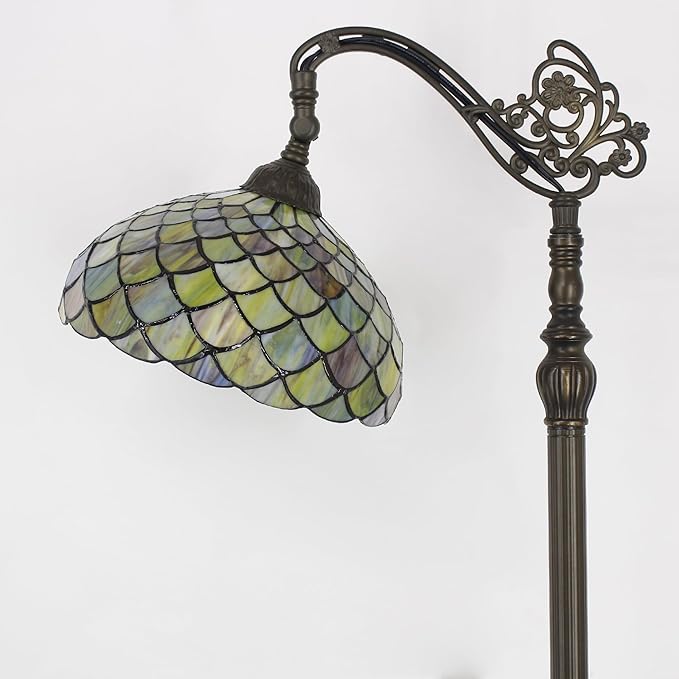 Tiffany Floor Lamp Stained Glass Fish Scales Style Arched Reading Light Gooseneck Adjustable Corner Standing Lamp 12X16X66 Inch for Bedroom Living Room Home Office