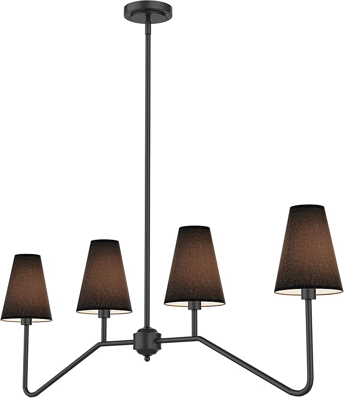 Electro bp;47" W 4-Light Linear Kitchen Island Lighting Fixture Classic Chandeliers Matt Black with Black Linen Shades 160W