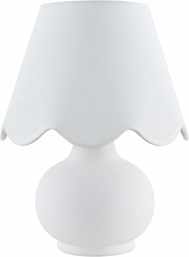 BoutiqueRugs Navarro Boho Ceramic Bedside Table Lamp for Bedroom Nightstand and Living Room - Shade Cotton - White - 13" H