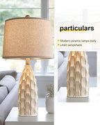 Ceramic Table Lamps Set of 2, 23.75" Modern Farmhouse Bedside Lamp - Cream Nightstand Lamps for Bedroom, Boho Living Room End Tables, Small Office Desk Lamp Decor