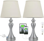 Seealle Touch Lamps for Night Stands - Bedside Lamps Set of 2, 3 Way Dimmable, USB C+A for Bedroom & End Tables (Oat&Nickel)