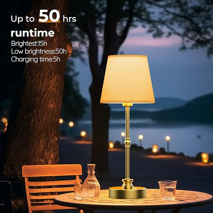 Rechargeable Table Lamp Cordless,5200mAH Battery Operated LED Lamp,3000K Stepless Dimming,Portable Touch Control Wireless Lamp for Dining Room Living Room Bedroom Restaurant Gold 2 Pack