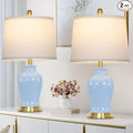 23" Modern Blue Ceramic Table Lamps Set of 2, Coastal Ceramic Lamps for Living Room, Classic Bedside Lamp with Ginger Jar Design, Elegant Bedroom Lamp for Night stand Desk Side End Table Home Decor