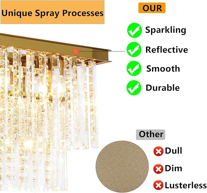 Modern Gold Crystal Chandelier, 39" Rectangle Oval Linear Pendant Light Fixture for Dining Room, Kitchen Island, Living Room, Bar