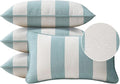 Decorative Outdoor Water Repellent Throw Pillows with Inserts, Set of 4, 20" x12" Pillows for Patio, Backyard, Bed, Couch, and Patio Furniture, Turquoise Stripe