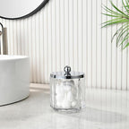 Home Glass Cotton Jar Holder with Lid, Elegant Bathroom Storage Canister for Qtips, Cotton Balls, Floss, Makeup Organizer, Vanity Bathroom Organization