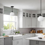 Black Pendant Lights Kitchen Island, 1-Light 7.3" Modern Milk Glass Pendant Light Fixtures with Rods, Globe Hanging Lighting for Kitchen Sink Bathroom Dining Room, E26 Base