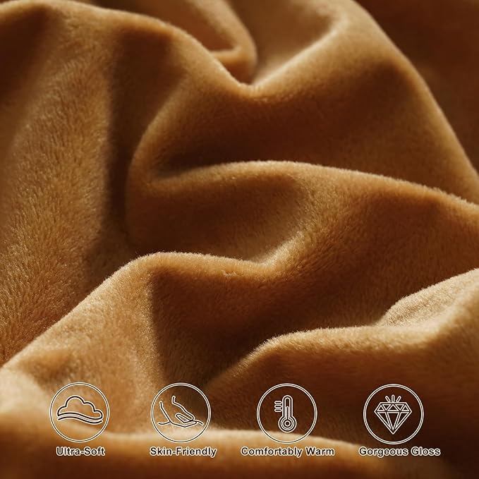 PHF Super Soft Velvet Pillowcases King Size, No Insert, 2 Pack Luxury Cozy Warm Pillow Shams Covers with Envelope Closure, 20" X 36" Cozy Fuzzy Flannel Pillow Case, Brownish Camel