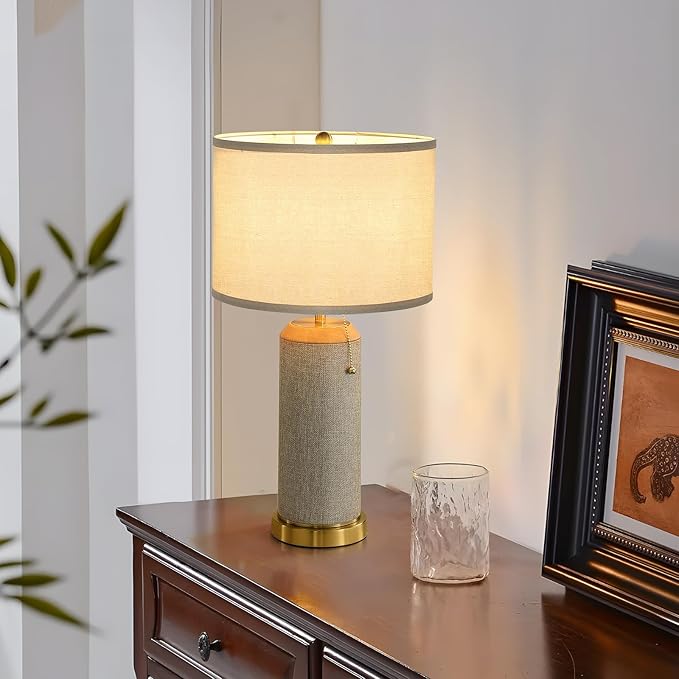 Boho Bedside Table Lamps Set of 2-22.4" Modern Nightstand Lamp for Bedroom Living Room, Vintage End Table Lamp with Linen Shade