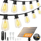 addlon 102FT(96+6) LED Solar String Lights Outdoor Waterproof, 48+4 Shatterproof Edison Bulbs, 3 Modes, Timeable, Dimmable, Outdoor Lights Solar Powered Patio Hanging Solar Lights for Outside Garden