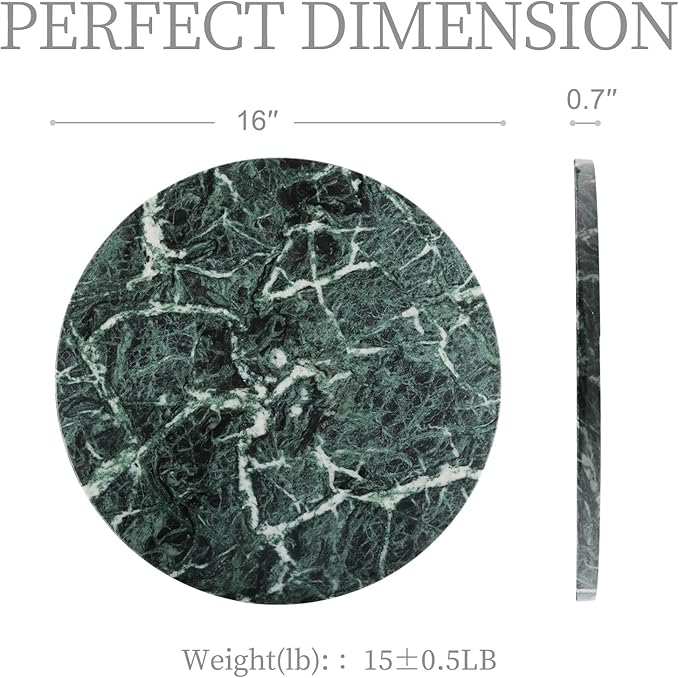 Koville Indian Marble Cutting Board for Kitchen, 16" Round Hand Crafted Marble Slab for Cheese, Charcuterie, Pastry Board - Wedding Gift, House Warming Gift(Indian Green)