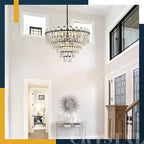 6-Tiers Modern Crystal Chandelier Black 12-Light 23.6'' Contemporary Round Pendant Chandeliers Light Luxury Ceiling Hanging Lighting for Living Dining Room Bedroom Kitchen Island Foyer