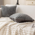 MOSAYT Faux Fur Throw Pillow Covers 18x18, Set of 2, Plush Velvet Soft Pillow Case,Fluffy Striped Decorative Couch Pillow Covers for Sofa, Bedroom, Living Room(Grey)