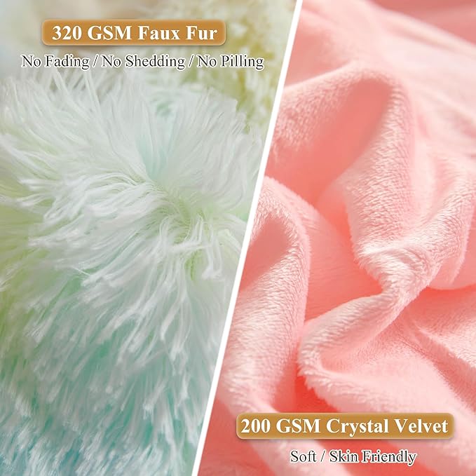 XeGe Rainbow Faux Fur Throw Pillow Covers, Tie Dye Multicolor Shaggy Decorative Pillow Cushion Cover, Luxury Fluffy Plush Pillow Cases for Sofa Bed Zipper Closure, Pack of 2(18''x18'', Rainbow)