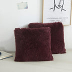 XeGe Faux Fur Throw Pillow Covers, Shaggy Fluffy Cushion Covers, Plush Furry Pillow Cases, Fuzzy Decorative Pillow Shams with Zipper Set of 2 for Sofa Bed Couch Living Room (18''x18'', Burgundy)