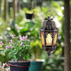 DECORKEY Moroccan Lantern Decorative Indoor & Outdoor, 13.6’’ Vintage Decorative Hanging Lanterns with Chian for Home Porch Patio Decor, Metal Ramadan Christmas Candle Holder Decorations (Amber)