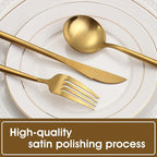 Matte Gold Silverware Set, 20-Piece Stainless Steel Flatware, Tableware Cutlery Service for 4, Satin Finish Utensils, Knife Fork Spoon for Home and Restaurant, Dishwasher Safe