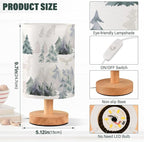 Table Lamp Watercolor Winter Forest Tree Animal Mountain Bear Deer Owl Nightstand Lamp with Wood Base Fabric Lamp Shade Bedside Desk Lamp for Living Room Bedroom Kids Room Office