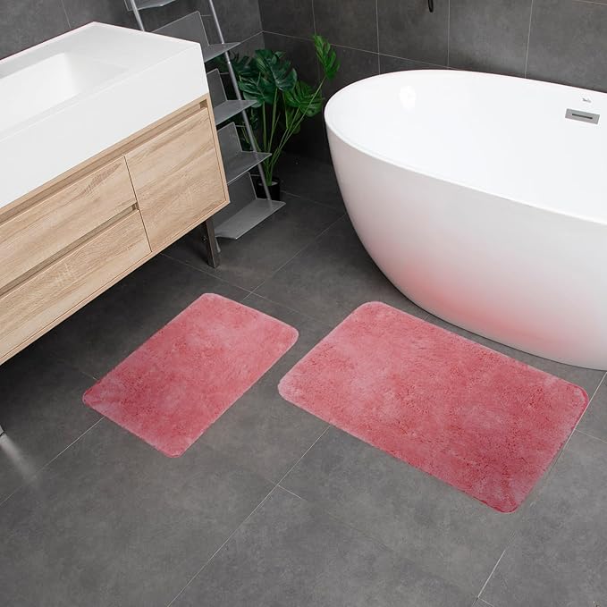 2 Piece Bathroom Rugs and Mats Sets, Non-Slip Microfiber Bath Rugs, Machine Washable Absorbent Bath Mats for Bathroom Floor (Pink, 16''x24'' Plus 20''x32'')