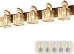 Modern Bathroom Vanity Light, 5-Light Black Gold Bathroom Lighting Fixtures Over Mirror, 36.3" Crystal Wall Light Sconce for Bathroom/Bedroom/Vanity, Includes LED Bulbs, Easy Installation