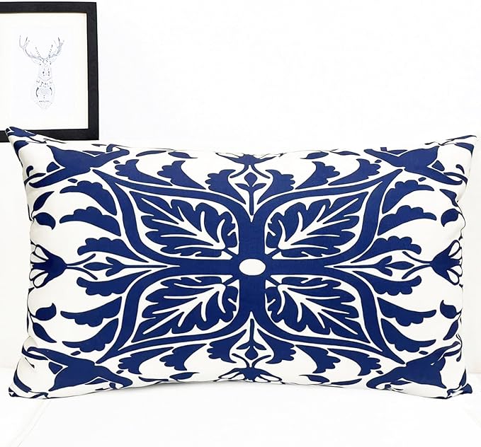 Decorative Throw Pillow Covers Set of 2 Blue Pillow Covers 12x20 inch Short Plush Floral Flower Throw Pillows,Farmhouse Cushion Covers Outdoor Pillow Covers for Couch Sofa Bed Living Room