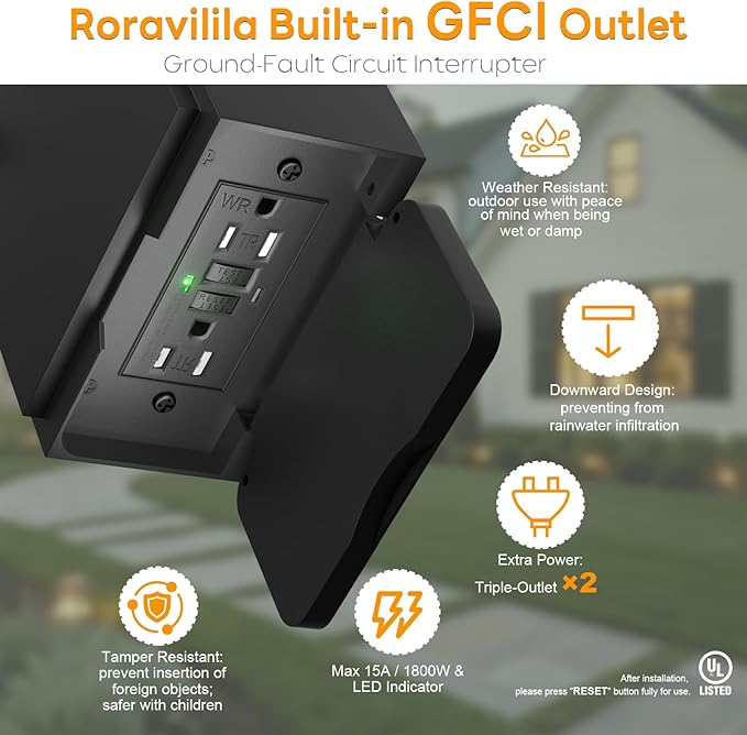 17 Inch Dusk to Dawn Outdoor Lighting with GFCI Outlet, Large Porch Light Lantern Plug Outlet Modern Black Outdoor Sconce Lighting, IP65 Waterproof Outside Light Wall Mounted Coach Light